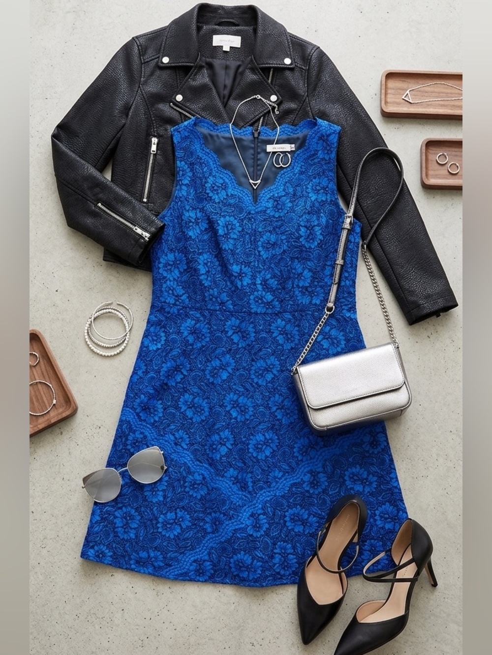Calvin Klein Royal Blue Lace V-Neck Dress